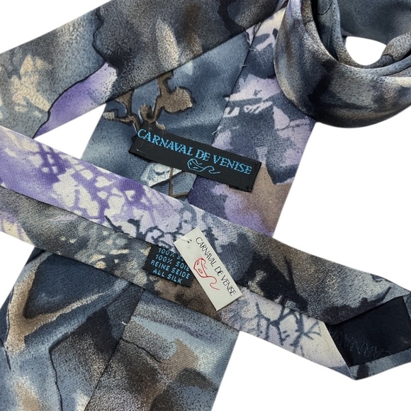 🆕CARNAVAL DE VENISE Gray/Purple Art Silk LUXURY Tie HANDMADE ITALY - Picture 3 of 5